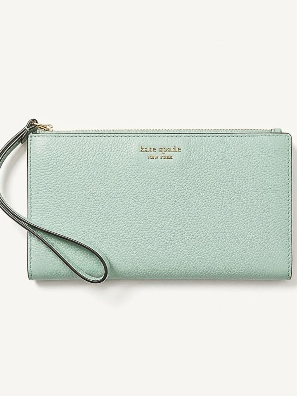 Kate Spade Mint Green Pebbled Leather Slim Bifold Wristlet Wallet